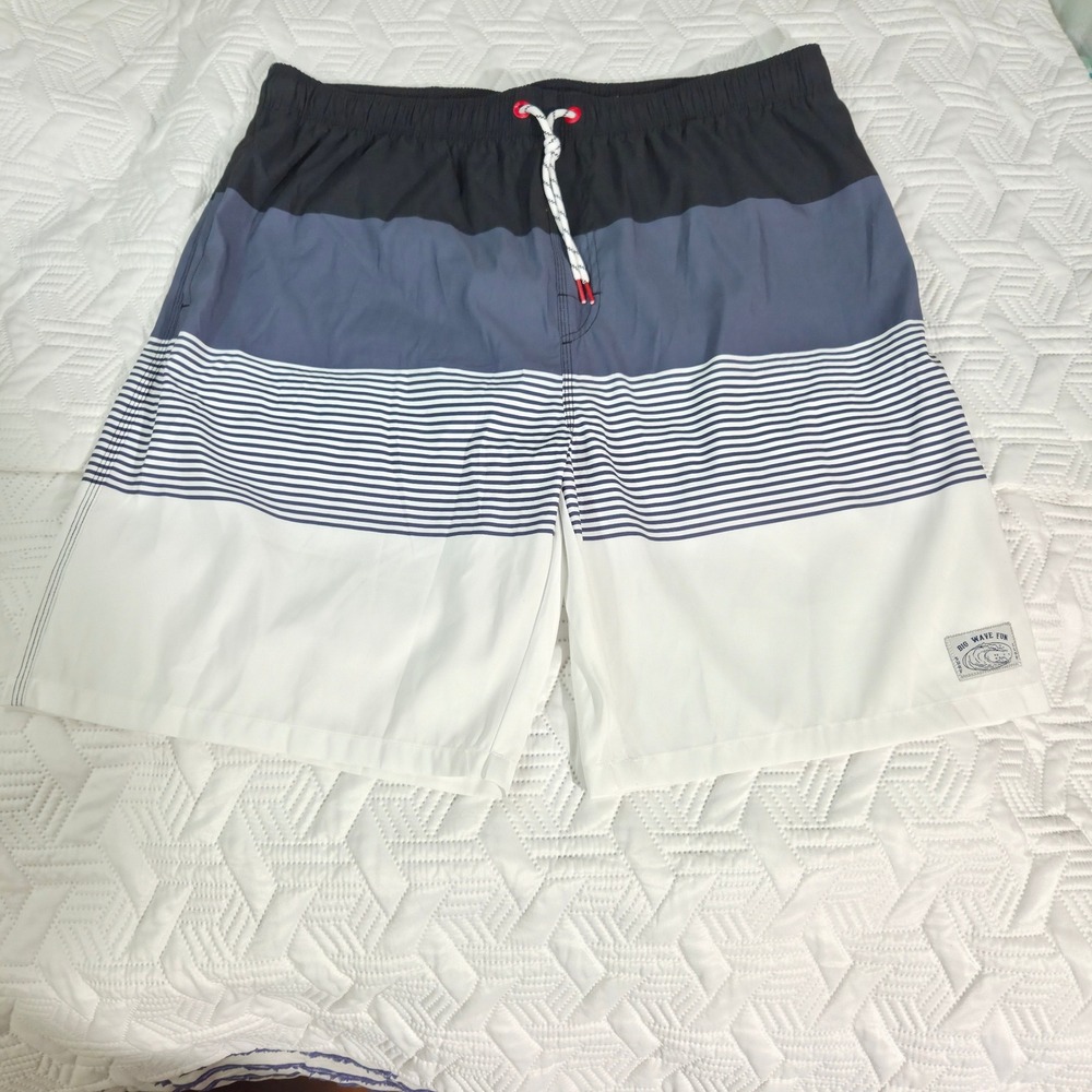 Manfinity Swim Trunks Mens XXL Blue White Striped Colorblock Board Shorts Swim